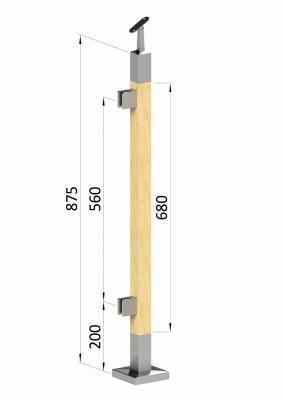 Dřevěný sloup, vrchní kotvení, výplň: sklo, levý, vrch nastavitelný (40x40 mm), materiál: buk, broušený povrch s nátěrem BORI (bezbarvý)