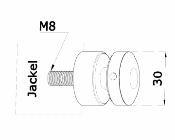 Svorka bodová na sklo 6-12 mm plochá (ø 30 mm / M8), leštěná nerez / AISI304, balení obsahuje gumičky na sklo