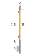 Dřevěný sloup, boční kotvení, výplň: sklo, levý, vrch nastavitelný (40x40mm), materiál: buk, broušený povrch s nátěrem BORI (bezbarvý)