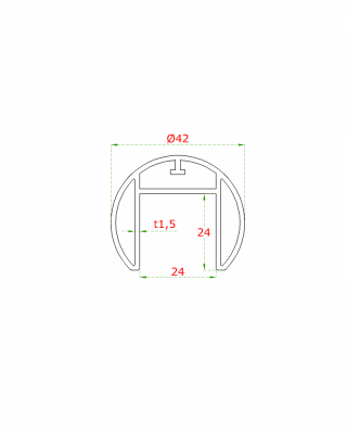 Madlo (ø 42,4x1,5 mm / 24x24 mm) pro sklo 8-17,5 mm, bez gumových těsnění, hliník, uváděná cena za délku 2500 mm