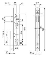 Profil 40x40x2mm H-2000mm se zámkem ZM90/35H, levý
