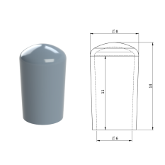 Vnější krytka PVC ø 8 x 14 mm, otvor 6 x 11 mm, šedá