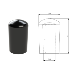 Vnější krytka PVC ø 5 x 9 mm, otvor 3 x 7 mm, černá