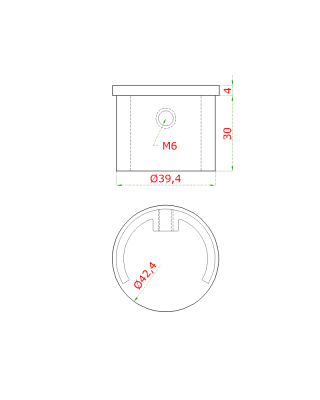 Ukončení - zátka (ø 42.4x1,5 mm) na madlo EB1-HM42, lepený spoj, broušená nerez K320 / AISI304