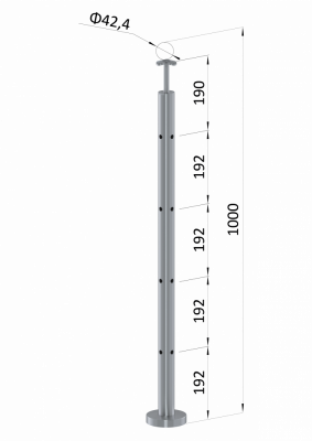 Nerezový sloup, vrchní kotvení, 4 děrový rohový: 90°, vrch pevný (ø 42,4x2 mm), leštěná nerez / AISI304