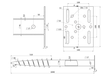 Zemní šroub/zemní vrut - stavební - žárový pozink, 1000mm