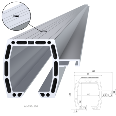 C profil 95x100mm, materiál EN AW-6060 T66, prírodný hliník bez povrchovej úpravy, dĺžka 1000mm, cena za kus