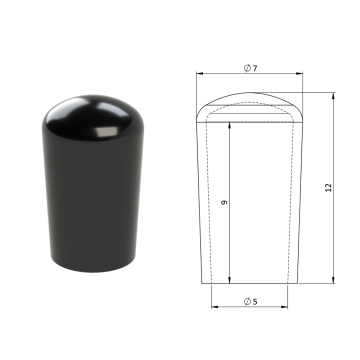 Vnější krytka PVC ø 7 x 12 mm, otvor 5 x 9 mm, černá