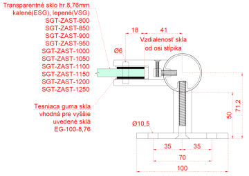 Nerezový sloup, boční kotvení, výplň: sklo, pravý, vrch pevný (ø 42,4x2 mm), broušená nerez K320 / AISI304