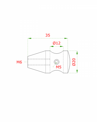 Držák tyče ø 12 mm, plochý (20x36 mm), závit M5, broušená nerez K320 / AISI304
