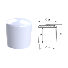 Vnější krytka PVC ø 24 x 25 mm, otvor 20 x 21 mm, bílá