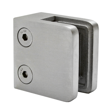 Svorka skla / plechu plochá (45x45x26 mm), broušená nerez K320 / AISI304, balení neobsahuje gumičky na sklo