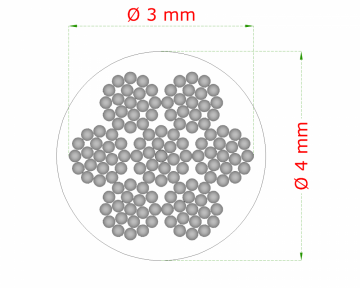 Oceľové lanko ø 3mm (7x19 dr.) /galvanicky pozinkované s PVC obalom ø1mm - celková hrúbka ø4mm