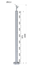 Nerezový sloup, vrchní kotvení, 8děrový, lanko, koncový