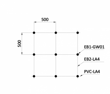 Montážní sada pro zelenou stěnu - nerez, rozměr 3x1m. Set obsahuje: EB1-GW01 (21ks), PVC-LA4 (20ks), EB2-LA4 (20m)