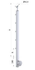 Nerezový sloup, boční kotvení, 5 řadový průchodný, venkovní, vrch nastavitelný, (40x40 mm), broušená nerez K320 / AISI304