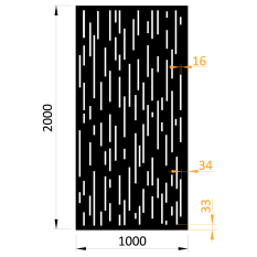 Designová kovová výplň, laserem vypálený vzor 8312, rozměr 1000x2000x2,0 mm +/- 0,5%, bez povrchové úpravy, perforace 16%