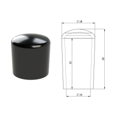 Vnější krytka PVC ø 18 x 18 mm, otvor 14 x 15 mm, černá