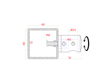 Držák tyče ø 14 mm (koncový-pravý) plochý (30x22 mm), broušená nerez K320 / AISI304