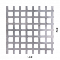 Děrovaný plech čtvercový řadový Zn, otvor: 10 x 10 mm, rozteč: 14 mm, (1000x2000x1,0 mm)