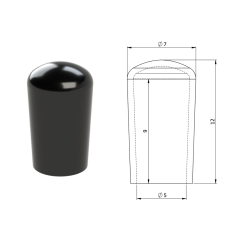 Vnější krytka PVC ø 7 x 12 mm, otvor 5 x 9 mm, černá