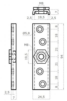 Lišta pro uchycení vozíku C778P, lisovaná otočná matice, závit M8
