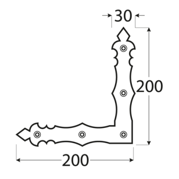 Dekorativní/ozdobnýrohovník 200x200x30mm, 3.0mm, černé práškování, počet 5.0mm dier-6ks