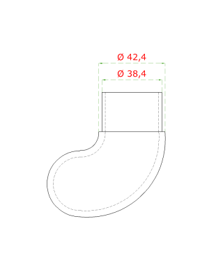 Ukončení - koleno 90 ° na trubku ø 42,4 mm, broušená nerez K320 / AISI304