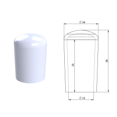 Vnější krytka PVC ø 16 x 18 mm, otvor 12 x 15 mm, bílá