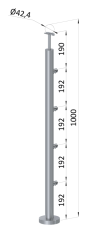 Nerezový sloup, vrchní kotvení, 4 řadový průchodný, vrch pevný, (ø42,4x2 mm), broušená nerez K320 / AISI304