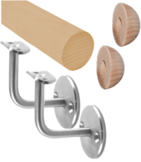 Madlo drevené (1000mm), materiál: buk, brúsený povrch bez náteru, set: 2 ks úchyt, madlo s ukončením