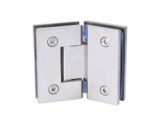 Závěs na skleněný dveřní systém mezi sklo a sklo, 90x112x62mm, tloušťka skla 8-10mm, broušená nerez K320/AISI304, samouzavírání +-15° a samozastavení +-90°-0°