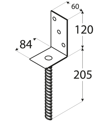 Patka sloupku L 84x130x324mm, 5mm žárový pozink, průměr nohy 18mm, počet děr o průměru 11mm-3ks