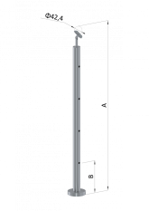 Nerezový sloup, vrchní kotvení, 4 děrový průchodný, vrch nastavitelný (ø 42,4x2 mm), leštěná nerez / AISI304