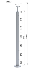 Nerezový sloup, vrchní kotvení, 6děrový, lanko, průchozí