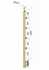 Dřevěný sloup, boční kotvení, 4 řadový, průchozí, vnitřní, vrch nastavitelný, (40x40mm), materiál: buk, broušený povrch bez nátěru