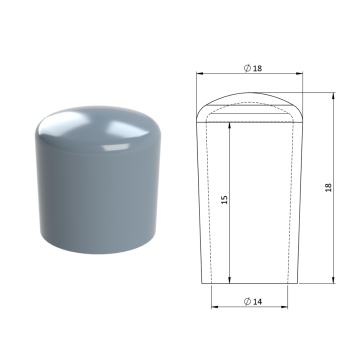 Vnější krytka PVC ø 18 x 18 mm, otvor 14 x 15 mm, šedá
