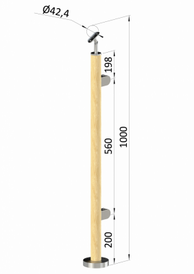 Dřevěný sloup, vrchní kotvení, výplň: sklo, pravý, vrch nastavitelný (ø 42mm), materiál: buk, broušený povrch s nátěrem BORI (bezbarvý)