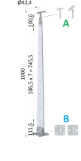 Nerezový vypalovaný sloup, vrchní kotvení, 8děrový