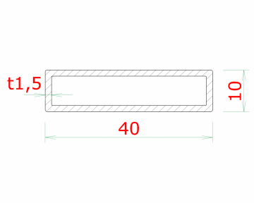 Profil uzavřený 40x10x1.5mm, cena za 1ks (2m), broušená nerez K320 /AISI304