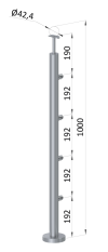 Nerezový sloup, vrchní kotvení, 4 řadový průchodný, vrch pevný (ø 42,4x2 mm), leštěná nerez / AISI304