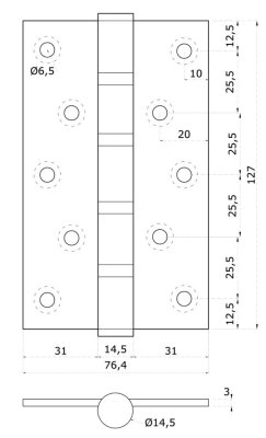 Nerezové panty 2ks, 125x75x3 mm, max. nosnost: 90 kg, broušená nerez K320 / AISI304