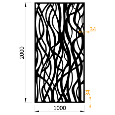 Designová kovová výplň, laserem vypálený vzor 1264, rozměr 1000x2000x2,5 mm +/- 0,5%, bez povrchové úpravy, perforace 44%