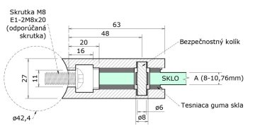 Svorka skla na trubku ø 42,4 mm (63x45x27 mm), broušená nerez K320 / AISI304, balení neobsahuje gumičky na sklo