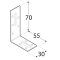 úhelník nastaviteľný 70x55x30mm, 2,0mm, pozink, diery 5mm-9ks, díry 6,5/23mm-1ks, 8,5/21,5mm-1ks