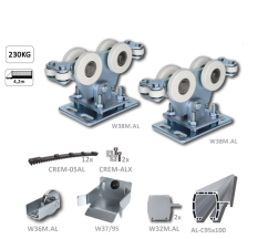 Hliníkový samonosný systém 95x100x11 mm pro posuvné brány do 150 kg / 6,5 m průjezdu (AL-C95x100-6, 2x W38M.AL, W36M.AL, 2x W32M.AL, W37/95, 12x CREM-05AL, 1 pár CREM-ALX)
