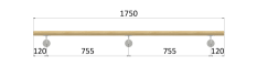 Madlo drevené (1750mm), materiál: buk, brúsený povrch s náterom BORI (bezfarebný), set: 3 ks úchyt, madlo s ukončením