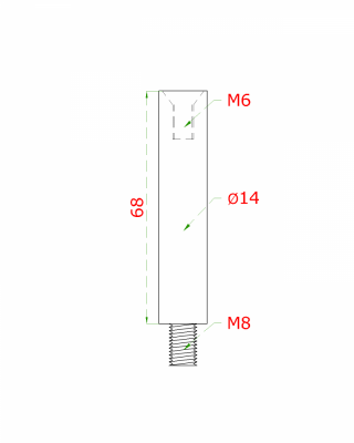 Čep (vnější závit M8 - vnitřní závit M6, ø 14 mm, L: 68 mm), broušená nerez K320 / AISI304