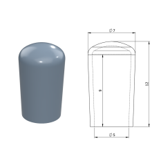 Vnější krytka PVC ø 7 x 12 mm, otvor 5 x 9 mm, šedá