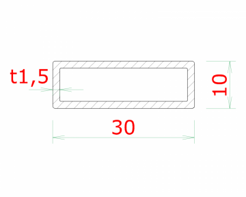 Profil uzavřený 30x10x1.5mm, cena za 1ks (1m), broušená nerez K320 /AISI304